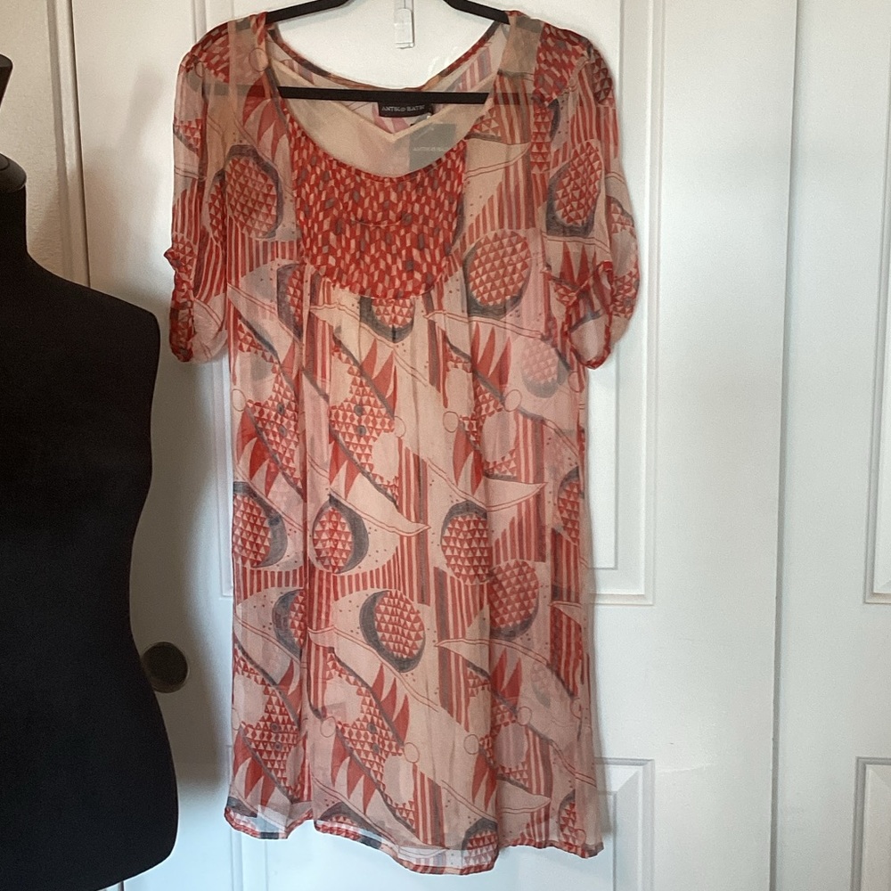 Antik Batik Red and Cream Geometric Dress S NWT